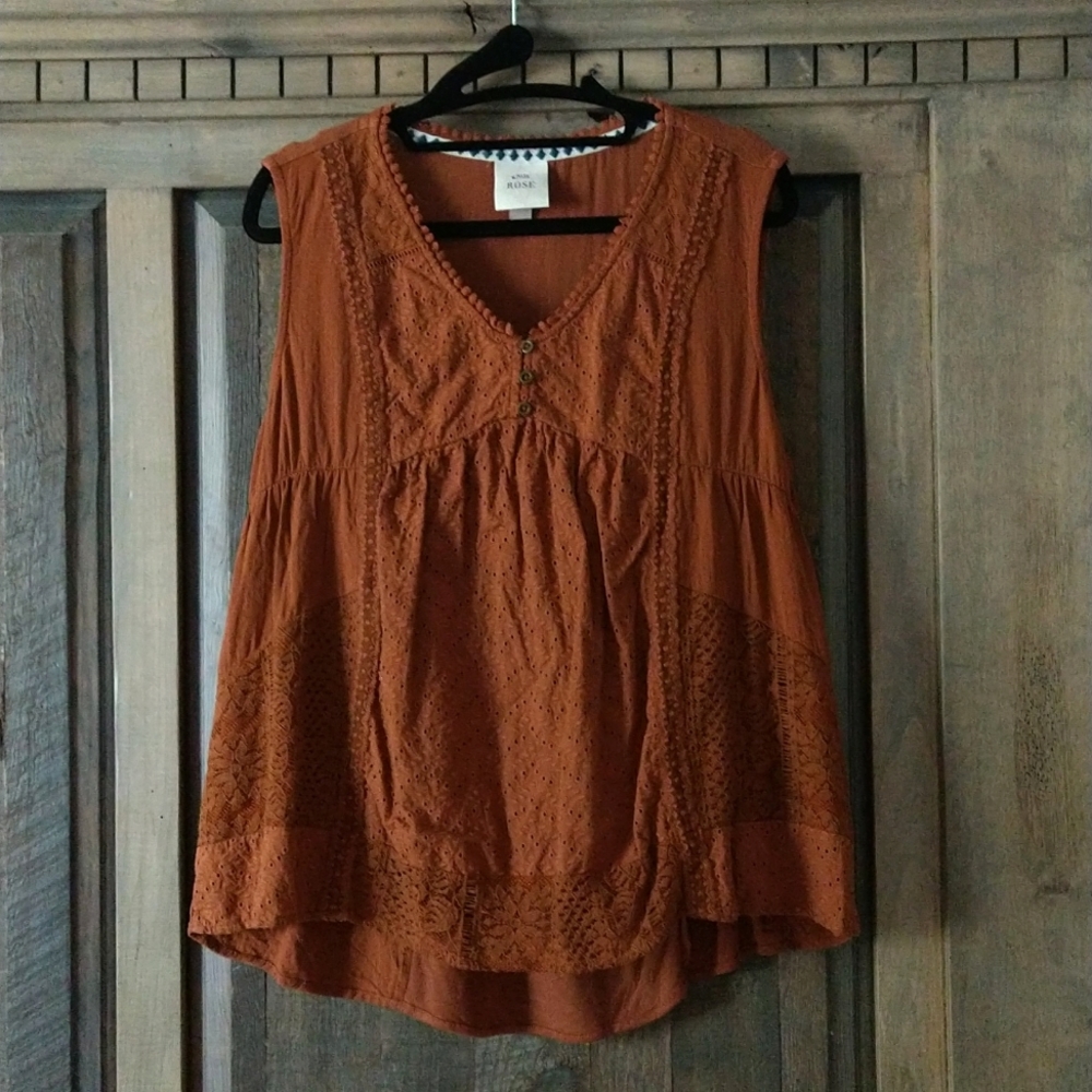 Knox Rose Eyelet Burnt Orange Tank Top L